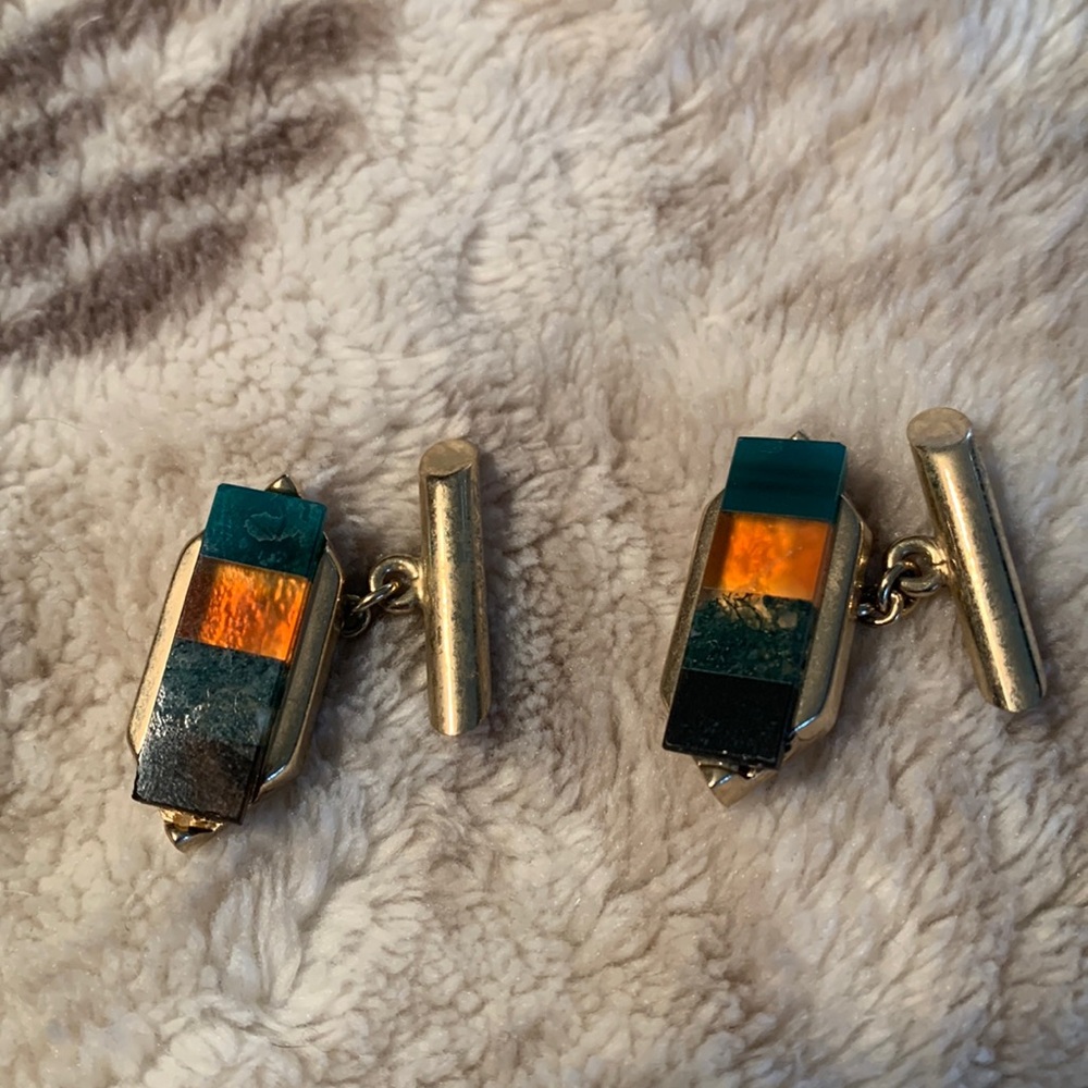 Men’s vintage multicolor stone and gold cufflinks - SWANK